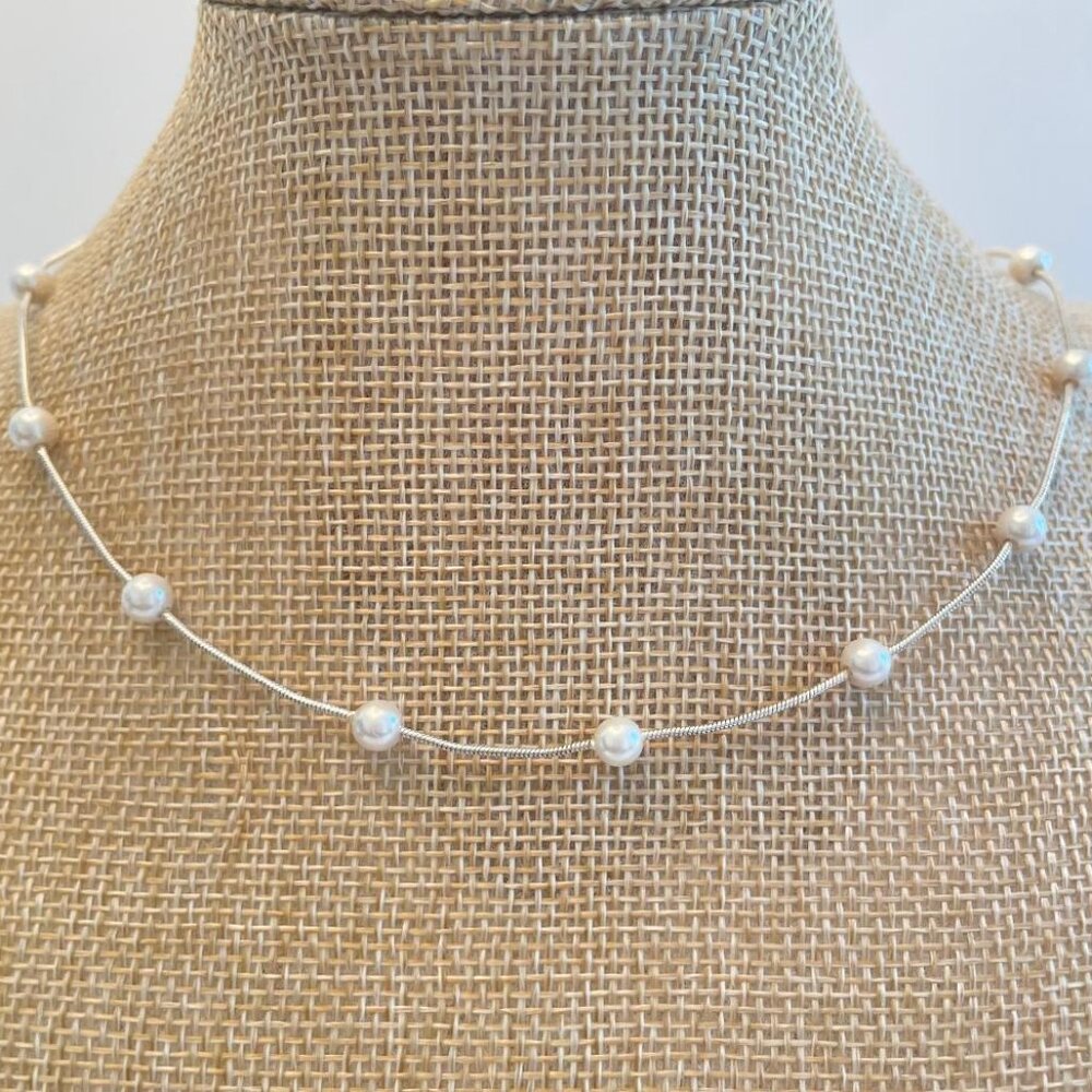 H & H Sterling Silver 925 Necklace with Faux Pearls